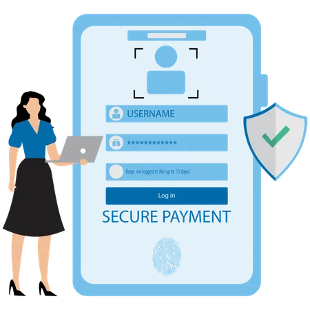 Girl working on Secure Payment and Transactions  Illustration