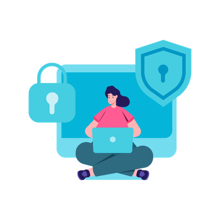 Girl working on Secure user data  Illustration