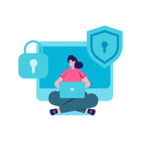 Girl working on Secure user data  Illustration