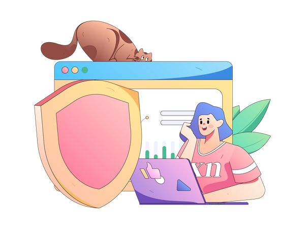 Girl working on secure website  Illustration