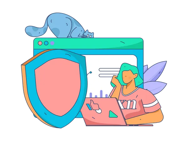 Girl working on secure website  Illustration