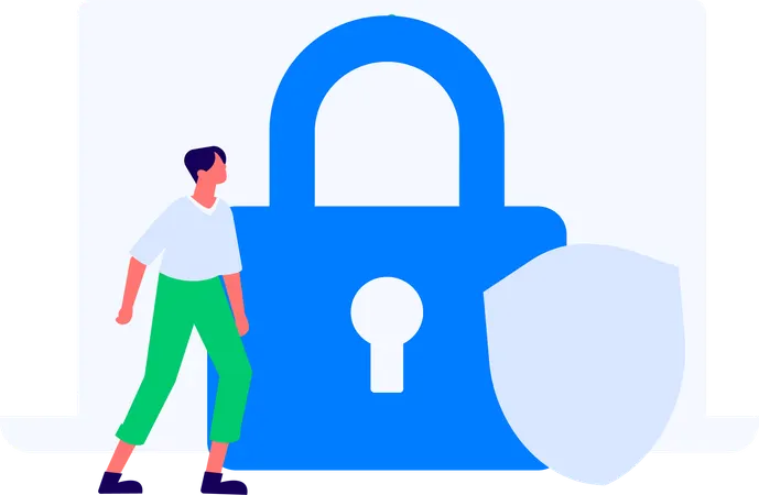 Girl working on secure website  Illustration
