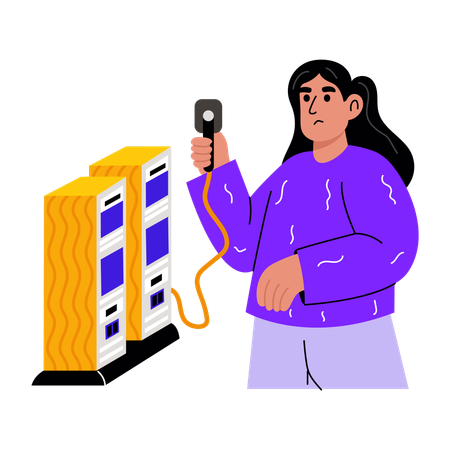 Girl working on server setup  Illustration