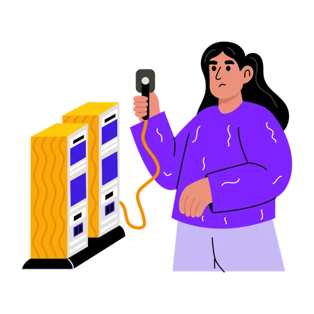 Girl working on server setup  Illustration