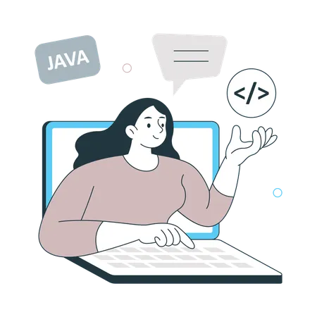 Girl working on Source Code  Illustration