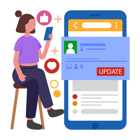 Girl working on Status Update  Illustration