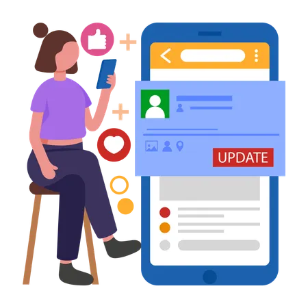 Girl working on Status Update  Illustration