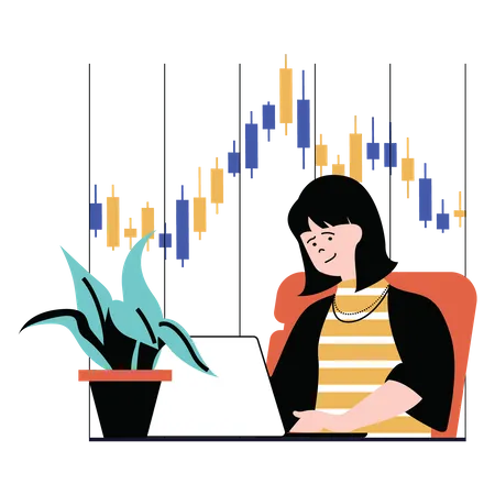 Girl working on stock market analysis  Illustration