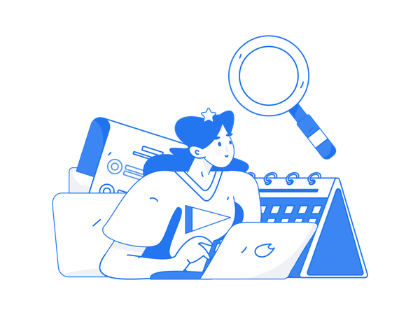 Girl working on task research  Illustration
