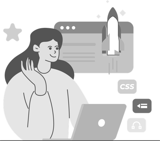 Girl working on Technology Research  Illustration