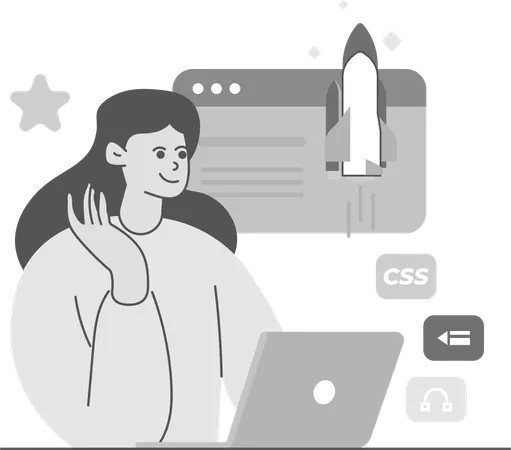 Girl working on Technology Research  Illustration