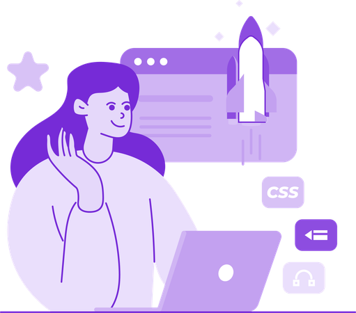 Girl working on Technology Research  Illustration