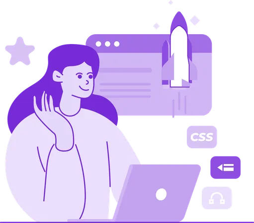 Girl working on Technology Research  Illustration