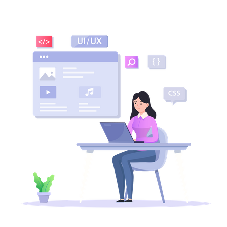 Girl Working On Ui Ux Design  Illustration