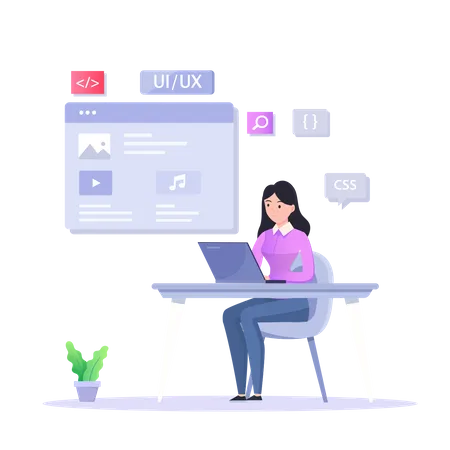 Girl Working On Ui Ux Design  Illustration