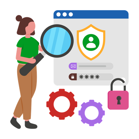 Girl working on User Security  Illustration