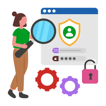 Girl working on User Security  Illustration