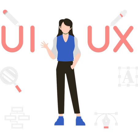 Girl working on UX and UI  Illustration