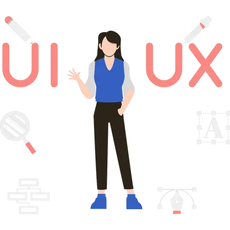 The Girl Is Working On UX And UI Illustration