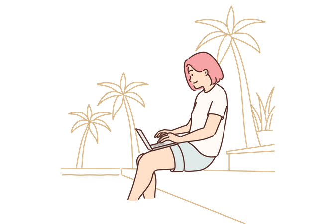 Girl working on vacation  Illustration