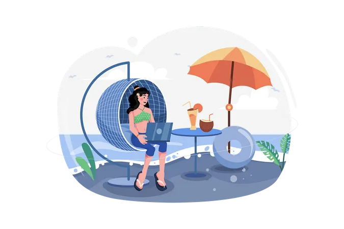 Girl Working On Vacation Illustration Concept A Flat Illustration Isolated On White Background Illustration