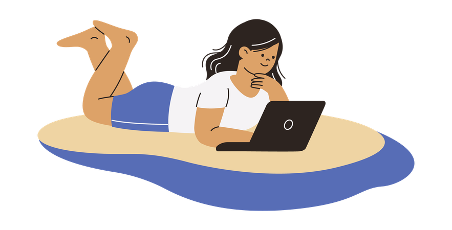 Girl working on vacation  Illustration