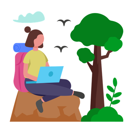 Girl working on vacation  Illustration