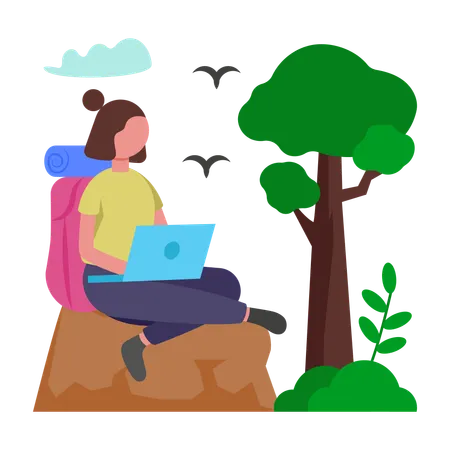 Girl working on vacation  Illustration