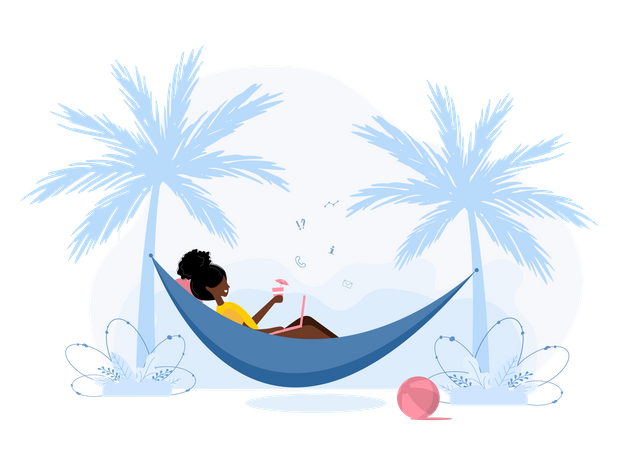 Girl working on vacation  Illustration