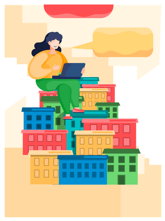Girl working on vacation  Illustration