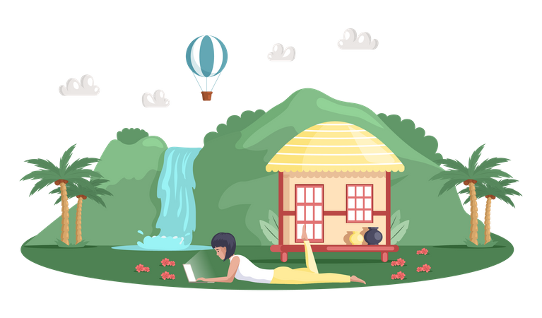 Girl working on vacation  Illustration