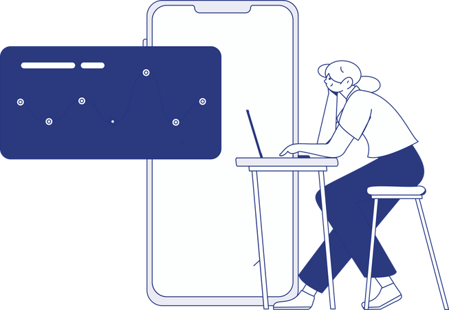 Girl working on virtual data processing  Illustration