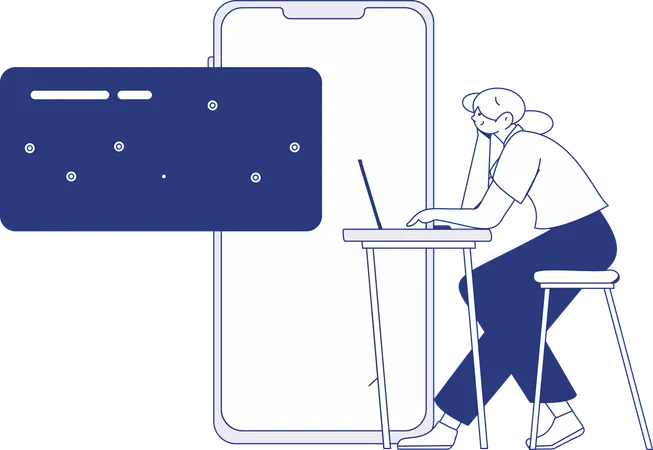 Girl working on virtual data processing  Illustration