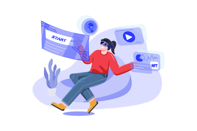 Girl working on Virtual NFT  Illustration