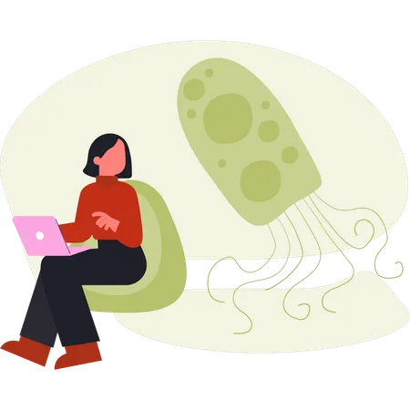 Girl working on virus germs  Illustration