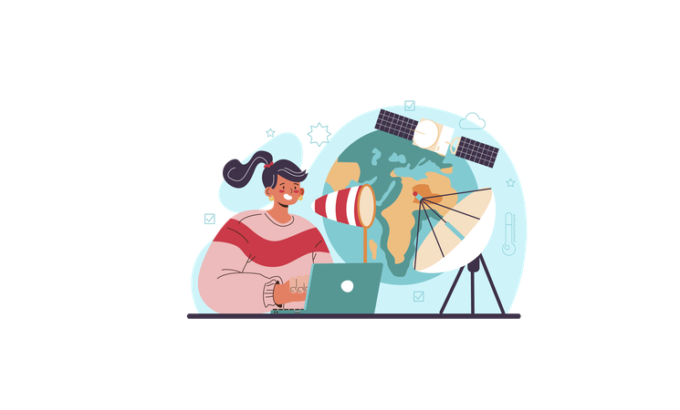 Girl working on Weather forecaster  Illustration