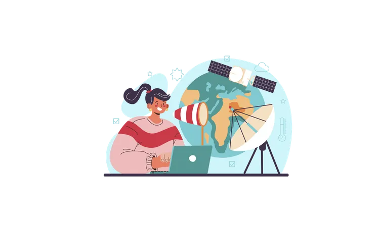 Girl working on Weather forecaster  Illustration