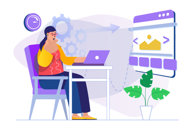 Girl working on web development  Illustration