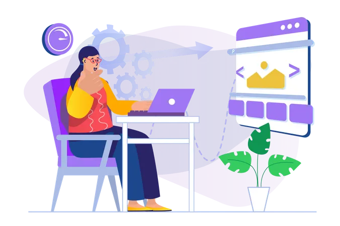 Girl working on web development  Illustration