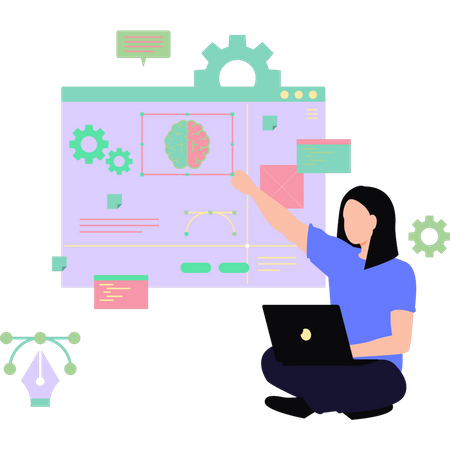 Girl working on web page setting  Illustration