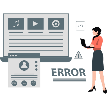 Girl working on  webpage error  Illustration