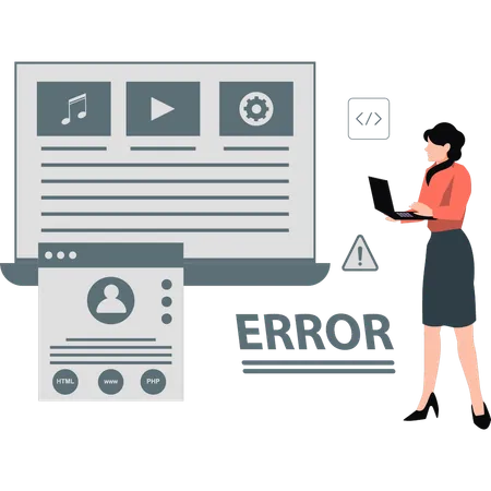 Girl working on  webpage error  Illustration