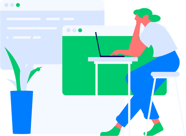 Girl working on website development on laptop  Illustration