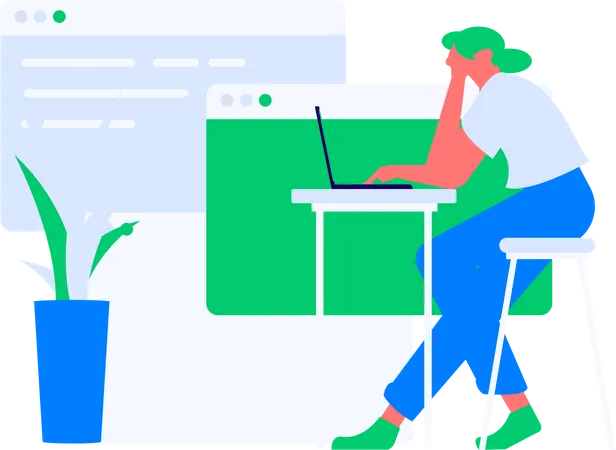 Girl working on website development on laptop  Illustration
