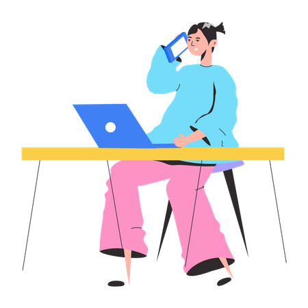 Girl working online at home  Illustration