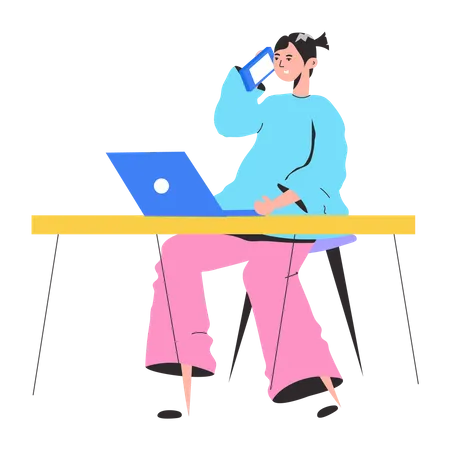 Girl working online at home  Illustration