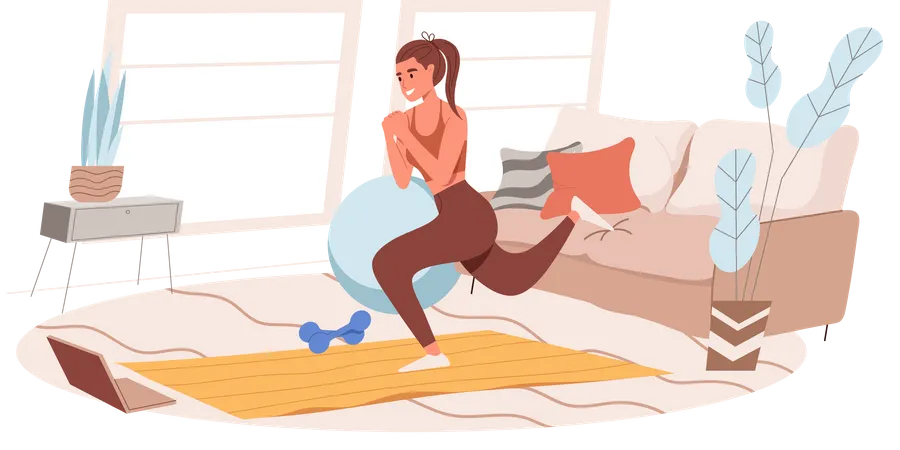 Girl Working Out At Home Illustration
