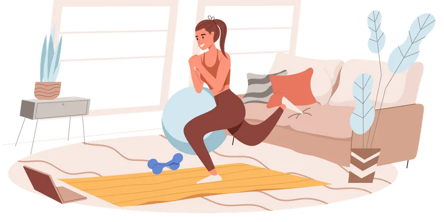 Girl Working Out At Home  Illustration