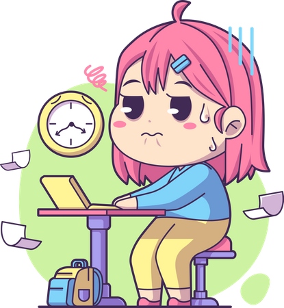 Girl working under deadline  Illustration