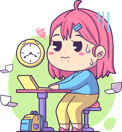 Girl working under deadline  Illustration